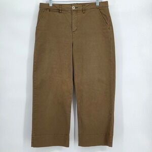 Garnet Hill Women's 10 Crop Wide Leg Pants Brown Organic Cotton‎ Stretch